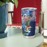 New Zealand Merry Christmas Tumbler Cup Maori Tribal Pattern with Xmas Tui Bird