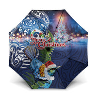 New Zealand Merry Christmas Umbrella Maori Tribal Pattern with Xmas Tui Bird LT03 One Size Folded 11.42 inch Opened Diameter 37.4 inch Multicolor - Polynesian Pride