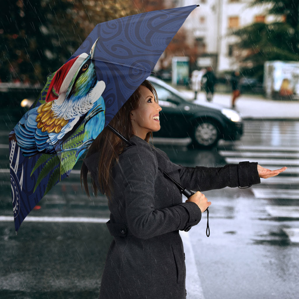 New Zealand Merry Christmas Umbrella Maori Tribal Pattern with Xmas Tui Bird LT03 - Polynesian Pride