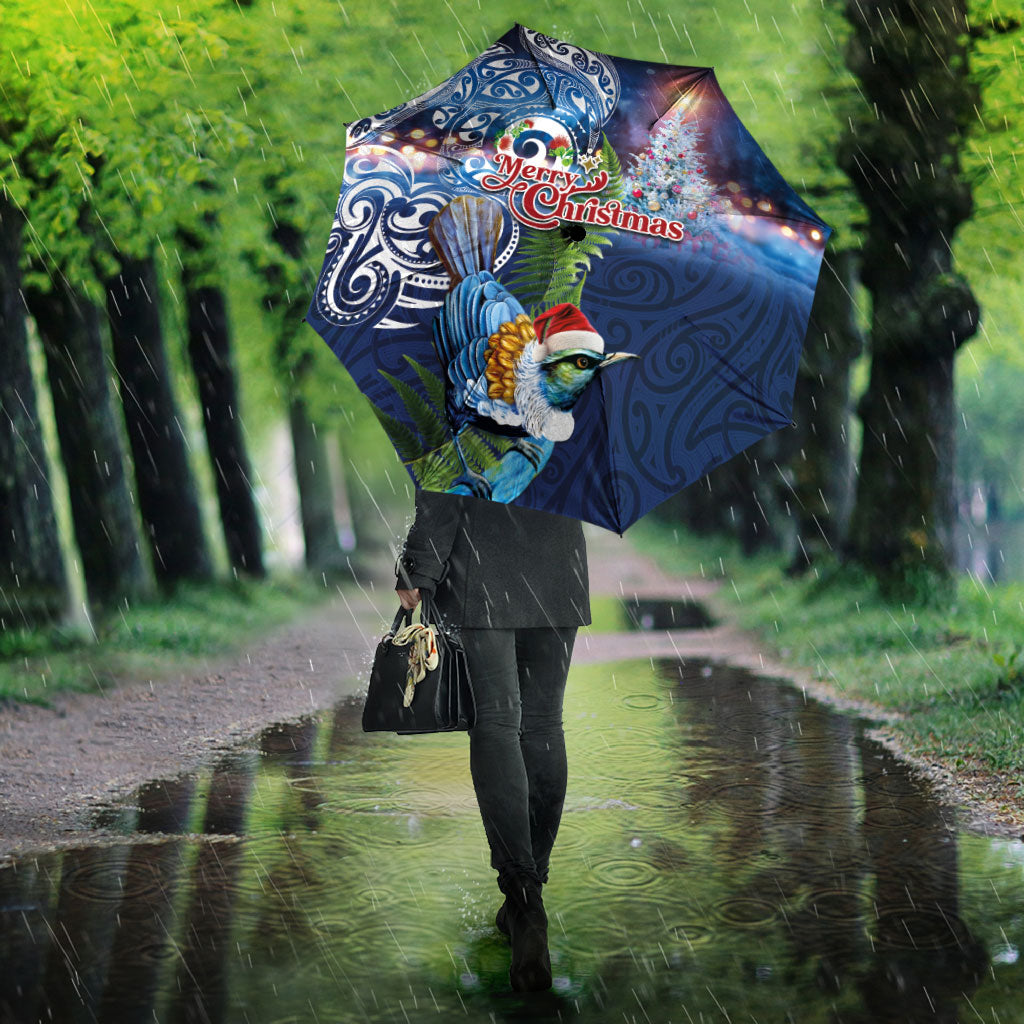 New Zealand Merry Christmas Umbrella Maori Tribal Pattern with Xmas Tui Bird LT03 - Polynesian Pride