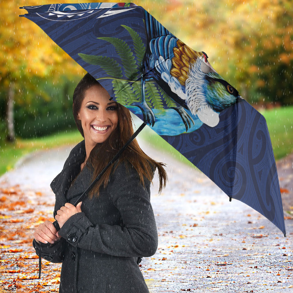 New Zealand Merry Christmas Umbrella Maori Tribal Pattern with Xmas Tui Bird LT03 - Polynesian Pride