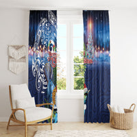 New Zealand Merry Christmas Window Curtain Maori Tribal Pattern with Xmas Tui Bird