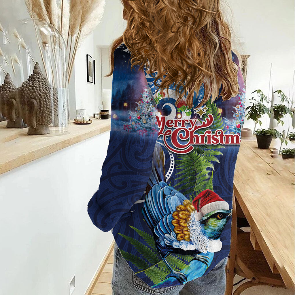 New Zealand Merry Christmas Women Casual Shirt Maori Tribal Pattern with Xmas Tui Bird LT03 - Polynesian Pride