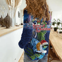 New Zealand Merry Christmas Women Casual Shirt Maori Tribal Pattern with Xmas Tui Bird LT03 - Polynesian Pride