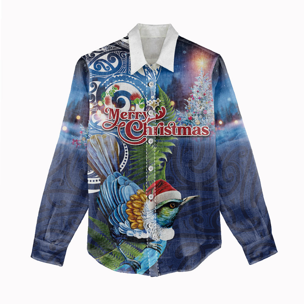 New Zealand Merry Christmas Women Casual Shirt Maori Tribal Pattern with Xmas Tui Bird LT03 - Polynesian Pride