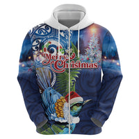 New Zealand Merry Christmas Zip Hoodie Maori Tribal Pattern with Xmas Tui Bird