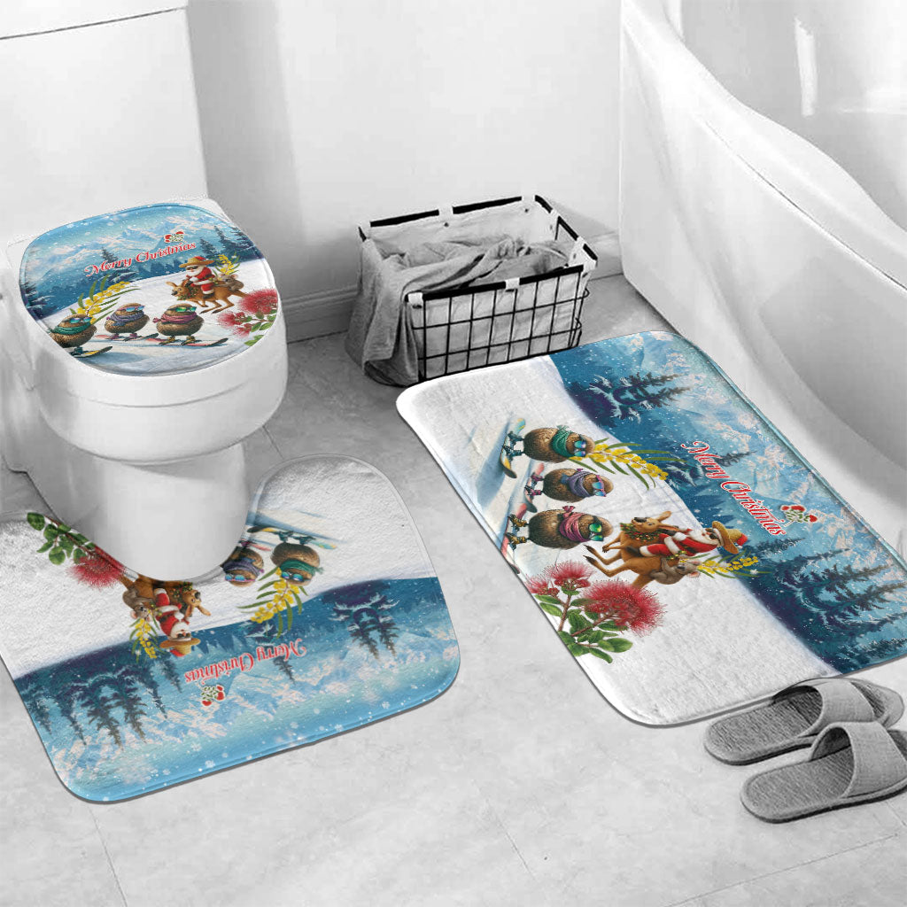 New Zealand and Australia Merry Christmas Bathroom Set Kiwi Birds Skiing and Koala Santa Riding Kangaroo
