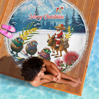 New Zealand and Australia Merry Christmas Beach Blanket Kiwi Birds Skiing and Koala Santa Riding Kangaroo
