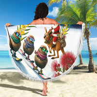 New Zealand and Australia Merry Christmas Beach Blanket Kiwi Birds Skiing and Koala Santa Riding Kangaroo