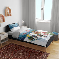 New Zealand and Australia Merry Christmas Bedding Set Kiwi Birds Skiing and Koala Santa Riding Kangaroo