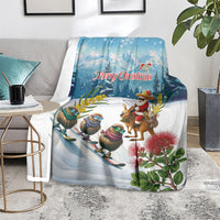 New Zealand and Australia Merry Christmas Blanket Kiwi Birds Skiing and Koala Santa Riding Kangaroo