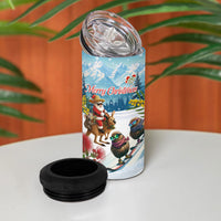 New Zealand and Australia Merry Christmas 4 in 1 Can Cooler Tumbler Kiwi Birds Skiing and Koala Santa Riding Kangaroo
