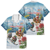 New Zealand and Australia Merry Christmas Family Matching Puletasi and Hawaiian Shirt Kiwi Birds Skiing and Koala Santa Riding Kangaroo LT03 Dad's Shirt - Short Sleeve Multicolor - Polynesian Pride