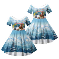 New Zealand and Australia Merry Christmas Family Matching Short Sleeve Bodycon Dress and Hawaiian Shirt Kiwi Birds Skiing and Koala Santa Riding Kangaroo LT03 Daughter's Dress Multicolor - Polynesian Pride