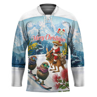 New Zealand and Australia Merry Christmas Hockey Jersey Kiwi Birds Skiing and Koala Santa Riding Kangaroo