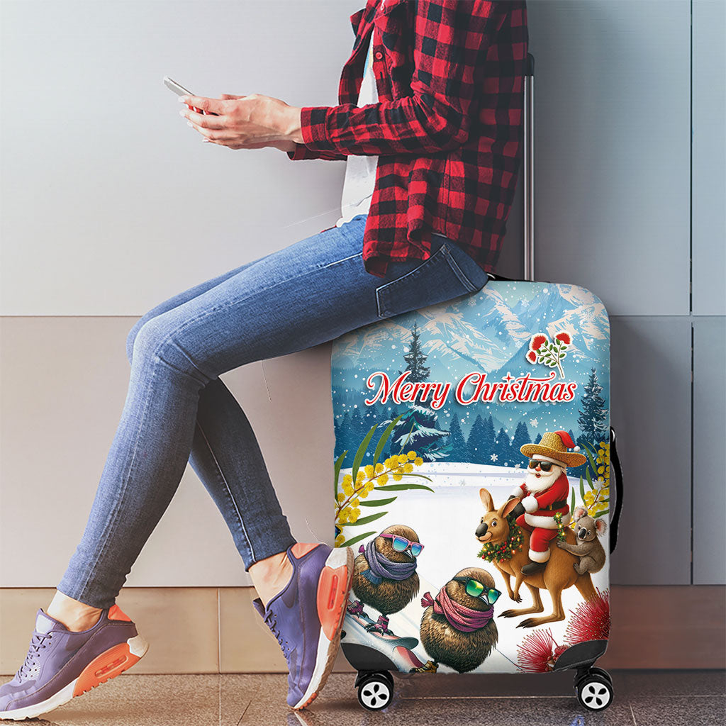 New Zealand and Australia Merry Christmas Luggage Cover Kiwi Birds Skiing and Koala Santa Riding Kangaroo