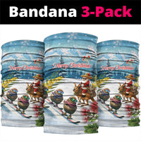 New Zealand and Australia Merry Christmas Neck Gaiter Kiwi Birds Skiing and Koala Santa Riding Kangaroo