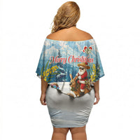 New Zealand and Australia Merry Christmas Off Shoulder Short Dress Kiwi Birds Skiing and Koala Santa Riding Kangaroo LT03 - Polynesian Pride
