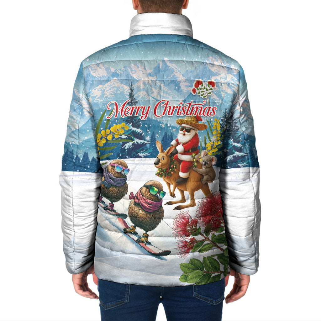 New Zealand and Australia Merry Christmas Padded Jacket Kiwi Birds Skiing and Koala Santa Riding Kangaroo