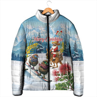 New Zealand and Australia Merry Christmas Padded Jacket Kiwi Birds Skiing and Koala Santa Riding Kangaroo