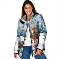 New Zealand and Australia Merry Christmas Padded Jacket Kiwi Birds Skiing and Koala Santa Riding Kangaroo