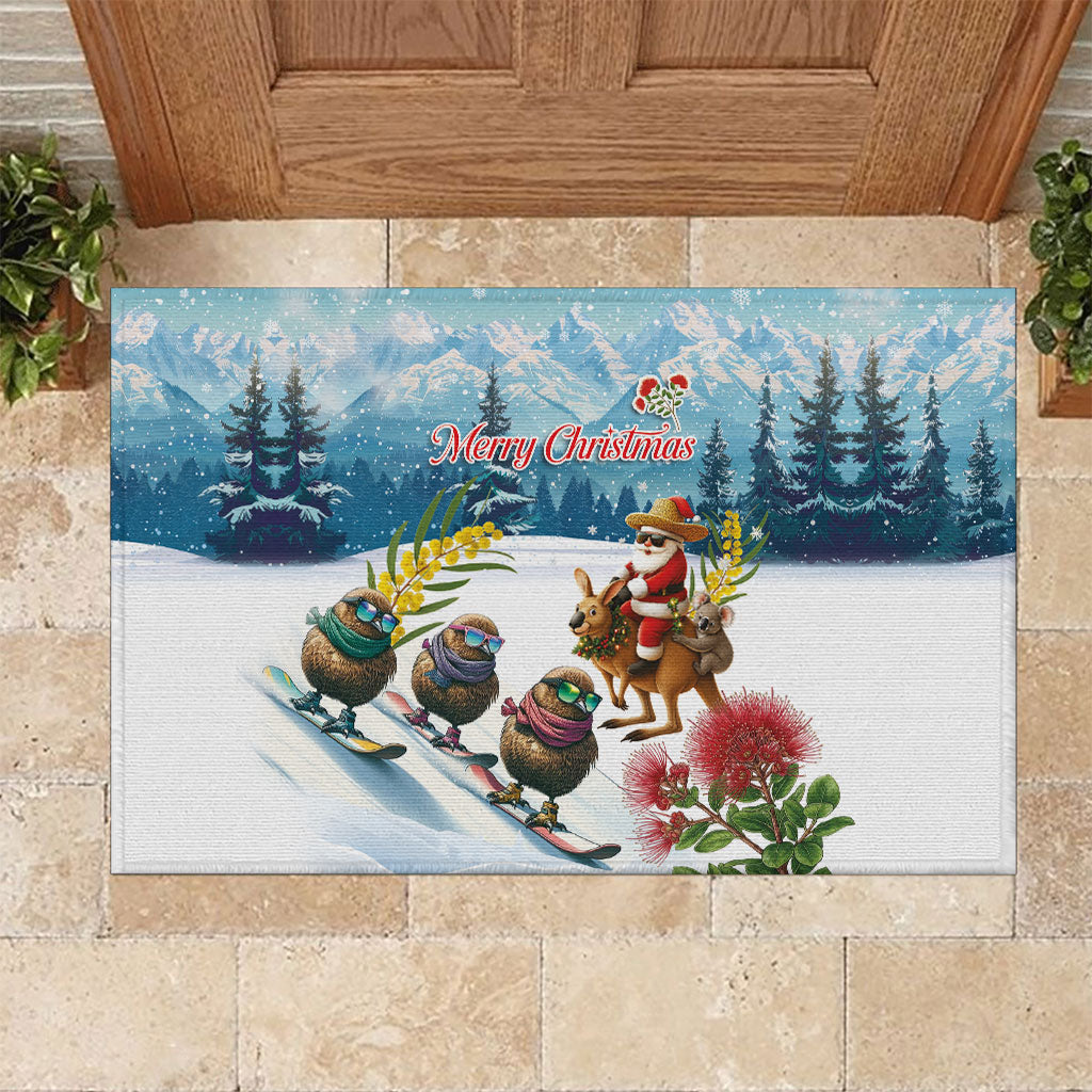 New Zealand and Australia Merry Christmas Rubber Doormat Kiwi Birds Skiing and Koala Santa Riding Kangaroo