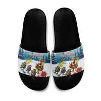 New Zealand and Australia Merry Christmas Slide Sandals Kiwi Birds Skiing and Koala Santa Riding Kangaroo