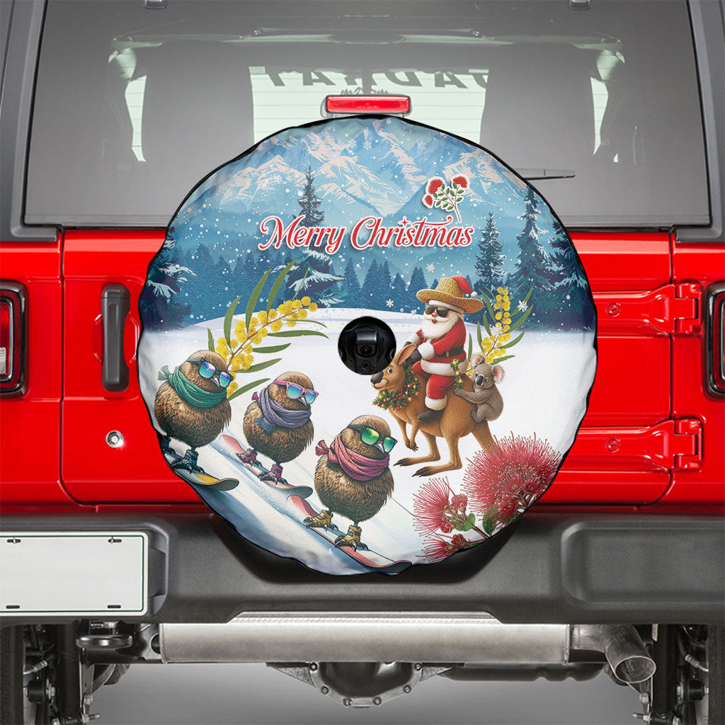 New Zealand and Australia Merry Christmas Spare Tire Cover Kiwi Birds Skiing and Koala Santa Riding Kangaroo