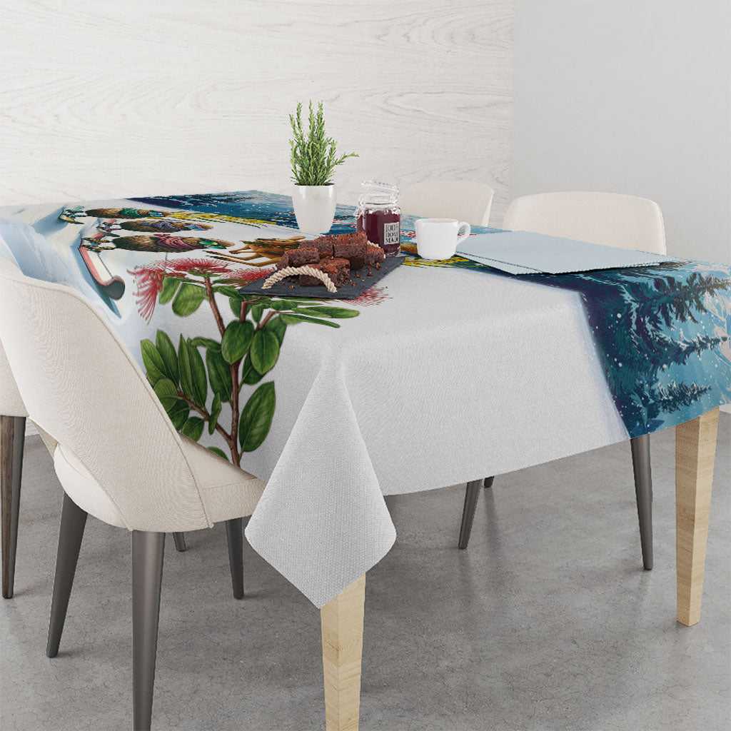 New Zealand and Australia Merry Christmas Tablecloth Kiwi Birds Skiing and Koala Santa Riding Kangaroo
