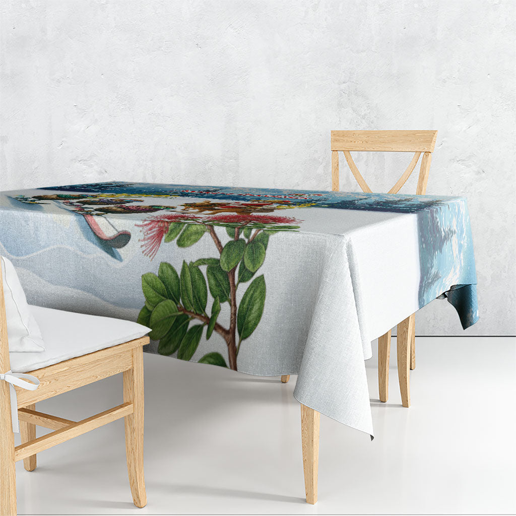 New Zealand and Australia Merry Christmas Tablecloth Kiwi Birds Skiing and Koala Santa Riding Kangaroo