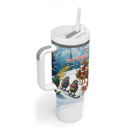 New Zealand and Australia Merry Christmas Tumbler With Handle Kiwi Birds Skiing and Koala Santa Riding Kangaroo