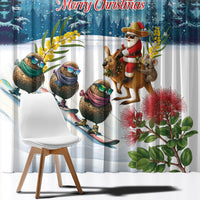 New Zealand and Australia Merry Christmas Window Curtain Kiwi Birds Skiing and Koala Santa Riding Kangaroo