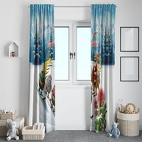 New Zealand and Australia Merry Christmas Window Curtain Kiwi Birds Skiing and Koala Santa Riding Kangaroo