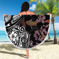 Hawaiian and Japanese Together Beach Blanket Polynesian Triball Tattoo Koi Carps and Sakura