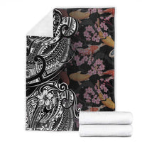Hawaiian and Japanese Together Blanket Polynesian Triball Tattoo Koi Carps and Sakura