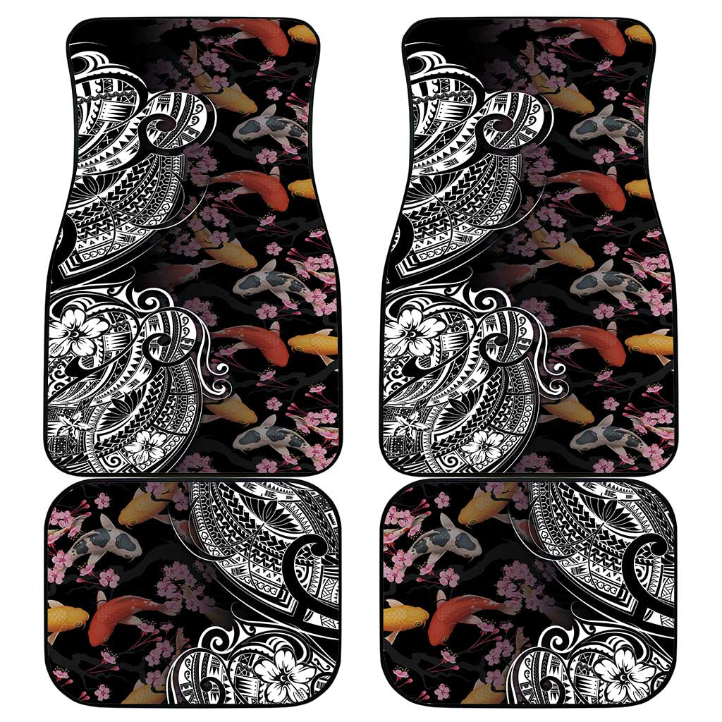 Hawaiian and Japanese Together Car Mats Polynesian Triball Tattoo Koi Carps and Sakura