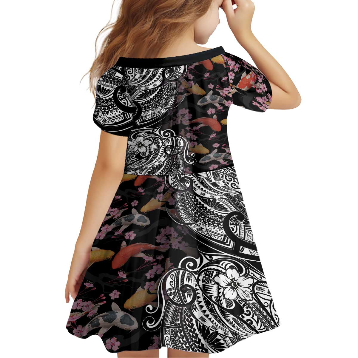 Hawaiian and Japanese Together Family Matching Puletasi and Hawaiian Shirt Polynesian Triball Tattoo Koi Carps and Sakura