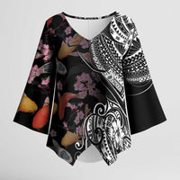 Hawaiian and Japanese Together Kimono Sleeve Blouse Polynesian Triball Tattoo Koi Carps and Sakura - Polynesian Pride