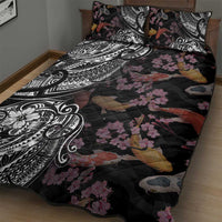 Hawaiian and Japanese Together Quilt Bed Set Polynesian Triball Tattoo Koi Carps and Sakura