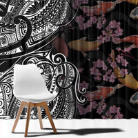 Hawaiian and Japanese Together Window Curtain Polynesian Triball Tattoo Koi Carps and Sakura