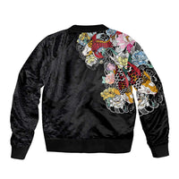 Hawaiian and Japanese Together Sleeve Zip Bomber Jacket Colorful Traditional Japanese Tattoo and Kakau Pattern Black Color