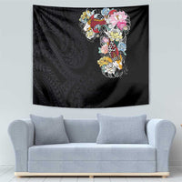 Hawaiian and Japanese Together Tapestry Colorful Traditional Japanese Tattoo and Kakau Pattern Black Color