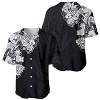 Hawaiian and Japanese Together Baseball Jersey Japanese Koi Fish Tattoo and Kakau Pattern Black Color LT03 - Polynesian Pride
