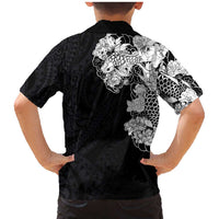Hawaiian and Japanese Together Family Matching Mermaid Dress and Hawaiian Shirt Japanese Koi Fish Tattoo and Kakau Pattern Black Color