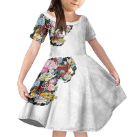 Hawaiian and Japanese Together Family Matching Short Sleeve Bodycon Dress and Hawaiian Shirt Colorful Traditional Japanese Tattoo and Kakau Pattern White Color
