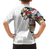 Hawaiian and Japanese Together Kid Hawaiian Shirt Colorful Traditional Japanese Tattoo and Kakau Pattern White Color