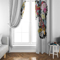 Hawaiian and Japanese Together Window Curtain Colorful Traditional Japanese Tattoo and Kakau Pattern White Color
