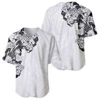 Hawaiian and Japanese Together Baseball Jersey Japanese Koi Fish Tattoo and Kakau Pattern White Color LT03 - Polynesian Pride