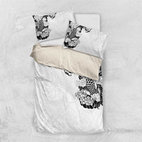 Hawaiian and Japanese Together Bedding Set Japanese Koi Fish Tattoo and Kakau Pattern White Color