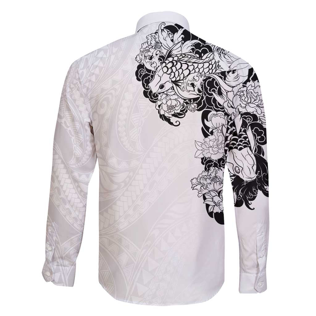 Hawaiian and Japanese Together Family Matching Mermaid Dress and Hawaiian Shirt Japanese Koi Fish Tattoo and Kakau Pattern White Color